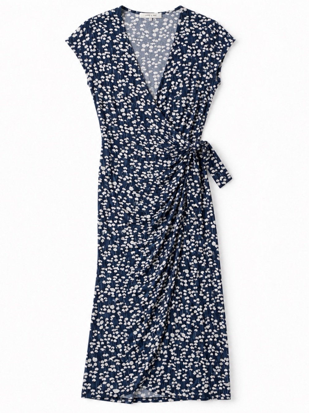 Lark & Ro Navy Floral Wrap Dress with Side Tie Size Small
